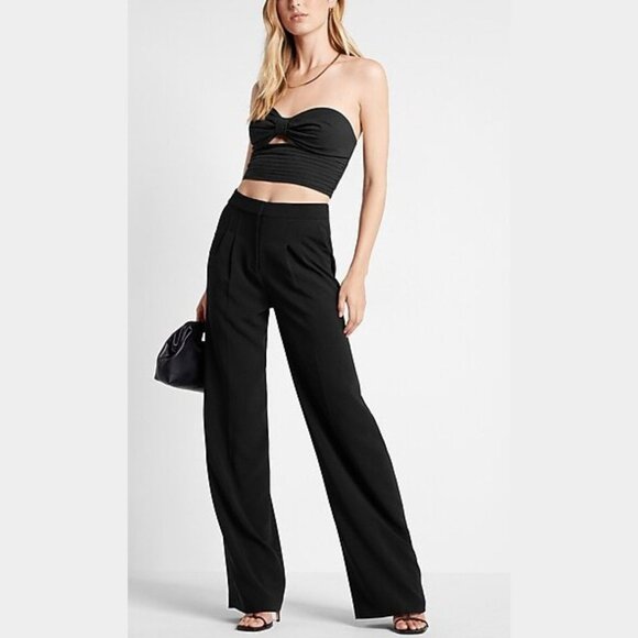 Express Black Ex Cut Out Ruched Tube Top SZ L - NWT - Picture 1 of 13